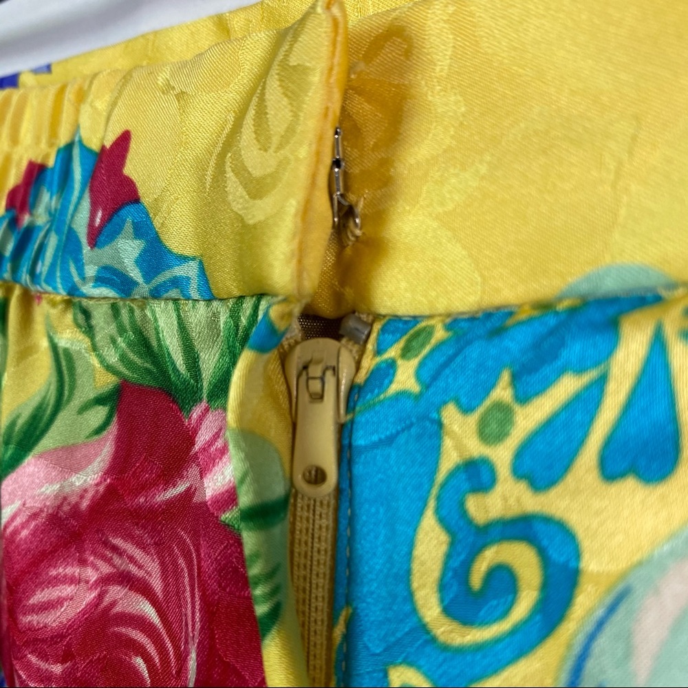 Vintage Adrianna Papell Yellow Floral Silk Suit 12 - Picture 14 of 15